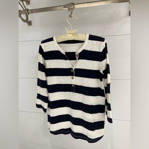 J. Crew navy and white striped 3/4 sleeve shirt